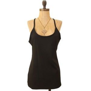 H Halston Y Back Tank Top Size L Sleeveless Yoga Activewear Black NWT B68